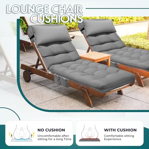 Outdoor Chaise Lounge Chair Cushion, Waterproof Outdoor Chair Cushions for Patio Furniture, 71 x 21 x 4 Inches Replacement Chaise Lounge Cushion with Ties (Grey) - color: Grey