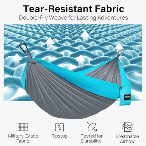 Kootek Camping Hammock, Portable Hammocks with Tree Straps & Attached Carry Bag, Camping Essentials Gear, Perfect for Outside Indoor Hiking Beach Backpack Travel - color: Grey & Sky Blue, size: Large
