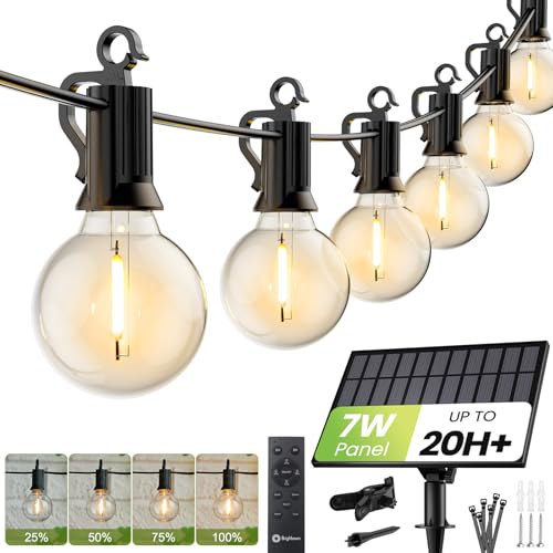 Brightown 208FT Solar String Lights Outdoor Waterproof with Remote, Solar Patio Lights with 100 Shatterproof LED Bulbs, 3 Light Mode, Dimmable & Timer, Hanging String Lights for Porch Garden Bistro - size: 208FT G40