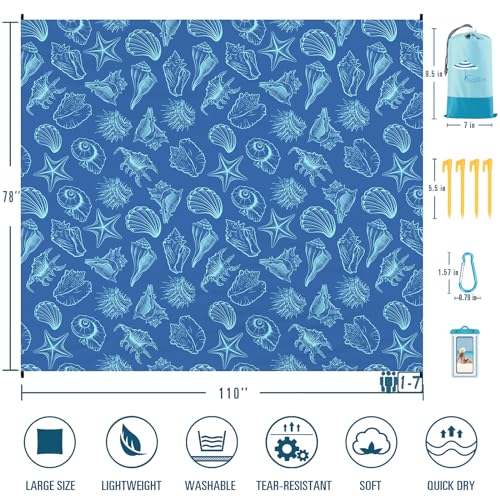 Famstar Beach Blanket Sandproof Waterproof 78''×110'' 1-7Adults Oversized,Compact Lightweight Durable Beach Mat for Travel Camping Hiking Picnic Blanket - color: Shell, size: 78''×110''