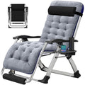 DoCred Oversized Zero Gravity Chair, 29In XL Lawn Folding Lounge Chairs, Lawn Recliner, Reclining Patio Lounger Chair, Folding Portable Chaise with Detachable Soft Cushion, Cup Holder, Headrest - color: Oversized Gray, style: Zero Gravity Chair