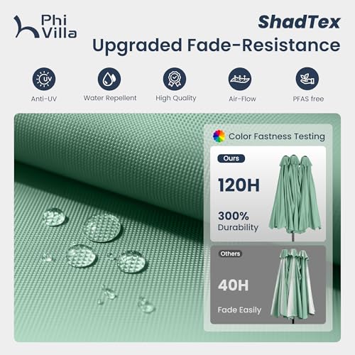 PHI VILLA 15ft Large Patio Umbrellas with Base, Outdoor Double-Sided Rectangle Market Umbrella for Pool Lawn Garden, Mint Green - color: Mint Green