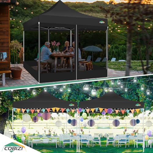 COBIZI 10x10 Canopy Tent with 4 Sidewalls,Heavy Duty Pop up Canopy with Mosquito Netting,Easy up Screen Tent for Parties Wedding Outdoor Camping with Handbag,Black - color: Black, size: 10x10ft(upgraded)