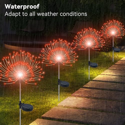 Slyuexu Solar Garden Lights Outdoor Waterproof, 2 Pack 120 LED Solar Firework Lights Decorative Garden Décor Outside for Flowerbed Pathway Party Christmas Decorations, Orange - color: Orange, size: 2 Pack