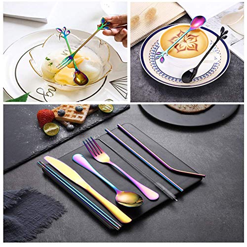 Travel Utensils Set with Case Reusable Stainless Steel Silverware Flatware Set 9 Pcs Portable Cutlery Eating Utensils Set for Lunch Boxes Workplace Camping School, Dishwasher Safe (Multi) - color: Multi Cutlery Set