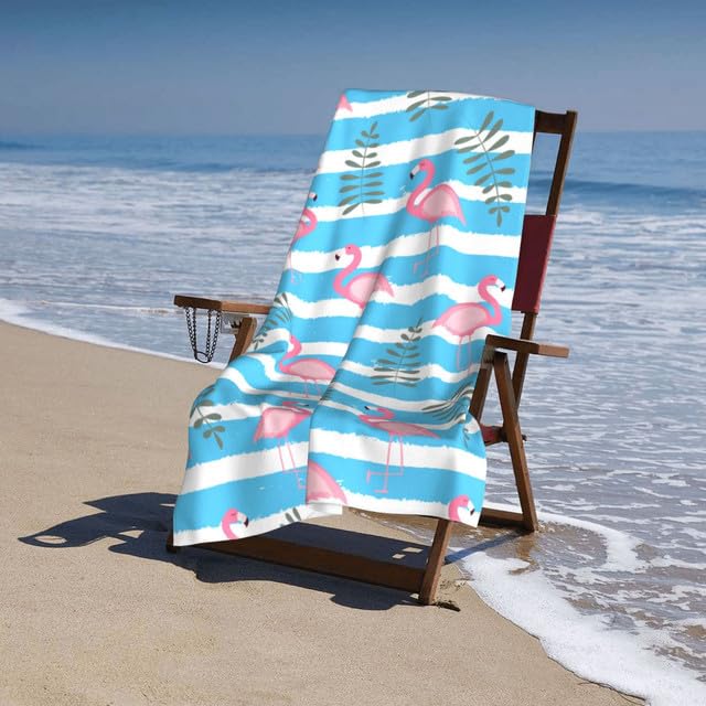 JOOCAR Blue Pink White Flamingo Beach Towel Cute Stripe Microfiber Beach Towels Blanket Oversized Tropical Big Extra Large XL Pool Towels Quick Dry Sandproof for Women Girls Kids 30x 60 Inch - color: B3