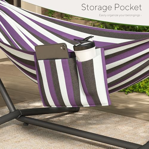 600lbs Hammock with Stand for Outside, 2 Person Portable Hammock with Side Storage, Carrying Bag, Expend Wooden Bar for Outdoor or Indoor (Purple Black) - color: Purple Black