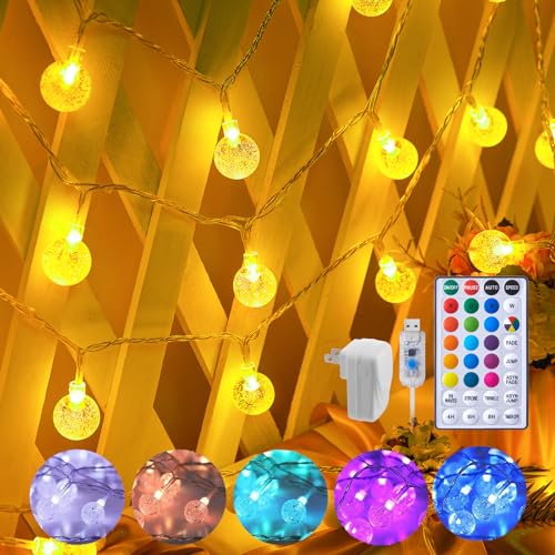 Minetom Crystal Globe String Lights - 33 ft 100 LED USB Color Changing Globe Ball Fairy Lights with Remote and Timer, Waterproof for Bedroom Tent Loft Bed Window Party, 16 Colors and Multicolor, RGB - color: 33 FT - 16 Colors + Multicolor