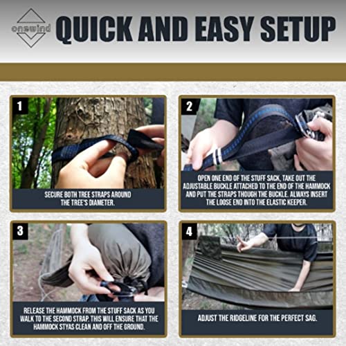 Onewind Camping Hammock, Ultralight Portable Hammock with Adjustable Ridgeline, Outdoor Hammock 20D Ripstop Nylon with 2 * 12Ft Tree Strap, Ideal for Camping, Hiking, Backpacking - color: Camo-single Layer, size: 11' * 55"