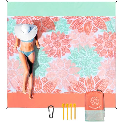 HIHOHO Beach Blanket Waterproof Sandproof Extra Large Beach Mat 79" X 83"/120"x108"for 1-8 Adults Quick Drying Durable Outdoor Picnic Mat for Beach Travel Camping Hiking - color: Pink Flower, size: 79" X 83"（1~3 person）