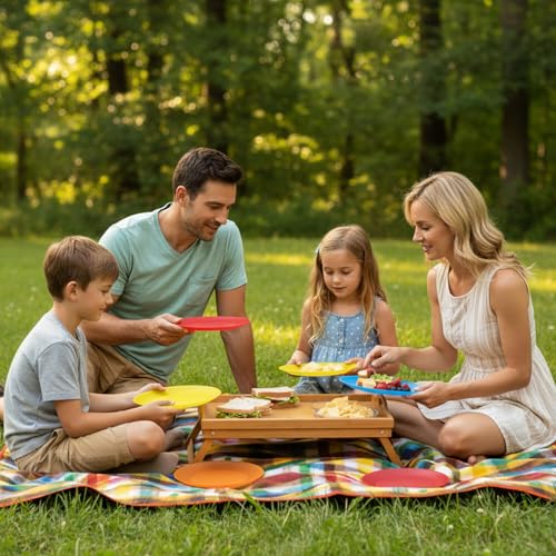 AOYITE 10 inch Plastic Plates Reusable - Lightweight Flat Dinner Plates set of 12 - BPA Free Dishwasher Safe & Microwave Plate for Kids Kitchen Party Camping Outdoor - color: Bright Multicolor