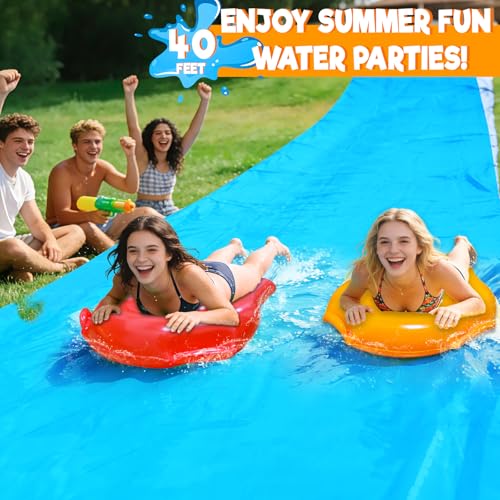 40 * 7Ft Extra Long n Width Slip Water Slide, Heavy Duty Lawn Water Slides and 3 Bodyboards 6 Stakes, Summer Outdoor Water Toys for Kids Teens and Adults Backyard Beach Swimming Pool Party - style: 40Ft Extra Long Water Slide
