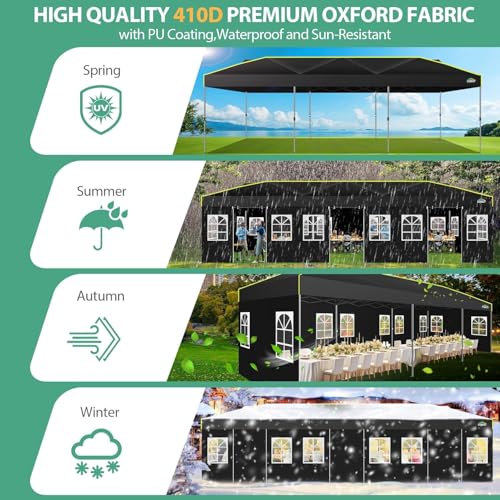 COBIZI 10x30 Pop Up Canopy with Sidewalls, One Push Easy Up Canopy UPF 50+ Waterproof Gazebo Party Tents for Parties, Backyard, Commercial Event, Black - color: Black(1-year warranty), size: 10x30