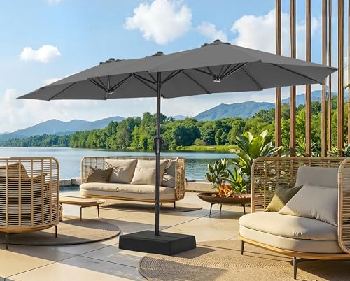 SUPERJARE 13FT Outdoor Patio Umbrella with Base Included, Double Sided Pool Umbrellas with Fade Resistant Canopy, Large Table Umbrella for Deck, Market, Backyard -Dark Gray - color: Dark Gray, size: 13FT