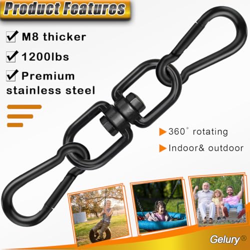 Black Swing Swivels 2 Pack, 304-Stainless Steel Swivel Rings, Double Eye Swivel Swing Hanger, Heavy Duty Swivel Hooks for Heavy Bag, Aerial Silks Swivel (M8, 2Pack) - color: Black, size: M8 x 2Pack