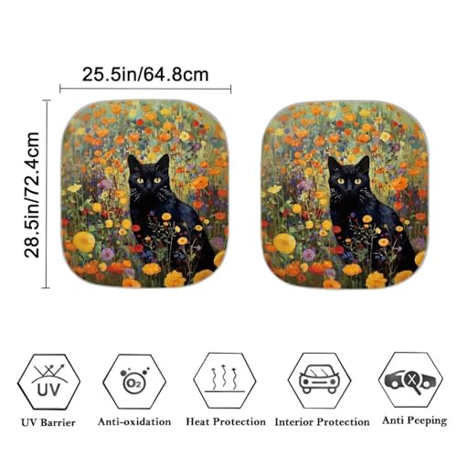 Floral Black Cat Car Sun Shade for Windshield Outdoor Travel Universal 2pcs Pack Car Sunshade Visor Front Window Sunshades Summer Auto Protective Accessiors - color: Floral Black Cat