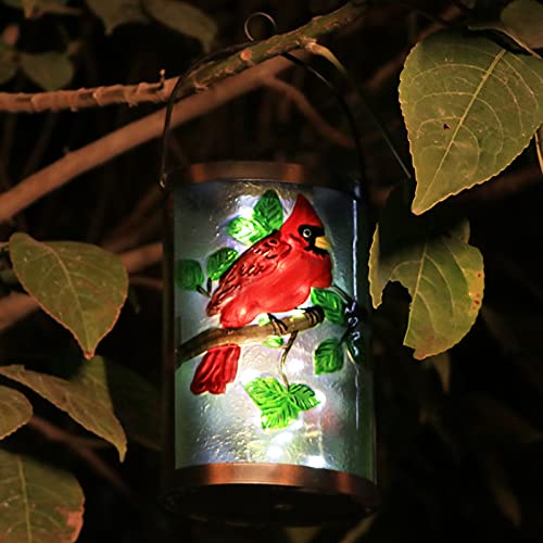 Hanging Solar Lantern Outdoor Decorative Waterproof LED Solar Cardinal Lights Tabletop Lamp for Outdoor Patio Garden - style: Red Cardinal