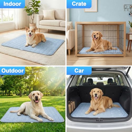 Dog Cooling Mat Q-MAX>0.5 Self-Cooling Mat for Dogs Crate Pad for Dogr, 2-in-1 Long-Lasting Cool Mats and Soft Kennel Pad for Dogs, Easy Washable Mat for Bed Crate Car - size: 44.0"L X 32.0"W