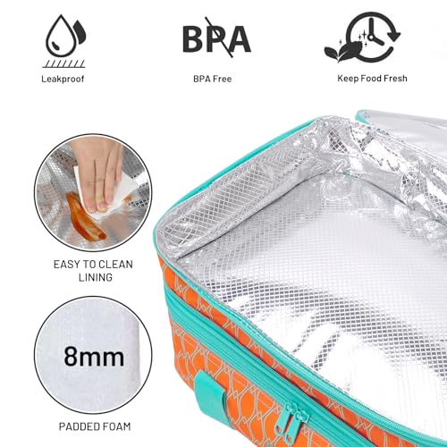 MIER Insulated Double Casserole Carrier Thermal Lunch Tote for Potluck Parties, Picnic, Beach, Fits 9 x 13 Inches Casserole Dish, Expandable by Mid Zipper, Orange - color: Orange
