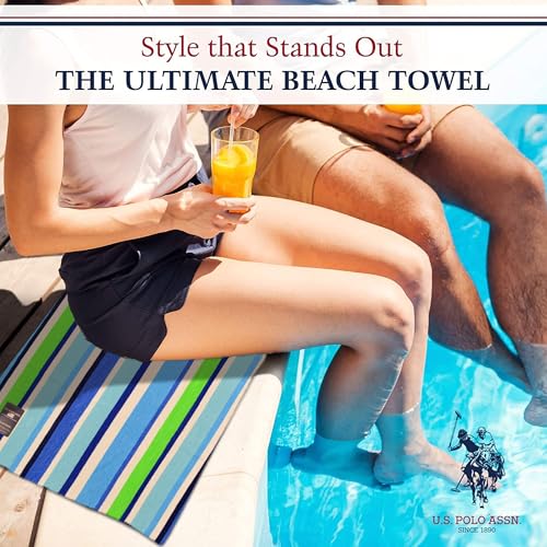 U.S. Polo Assn. Oversized (40” x 70”) Striped Nautical Design Beach Towel - Luxury Plush Cotton Hotel Quality for Bath, Pool - Myrtle Stripe - color: Myrtle Stripe, size: 40" x 70"