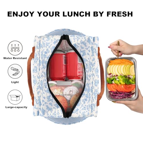 Joymee Lunch Bag Women Insulated Lunch Box Reusable Leakproof Large Spacious Cooler Tote for Women Men Adult with Bottle Holder and Side Pockets for Work Office Travel Picnic -Blue Floral - color: 04 Blue Floral