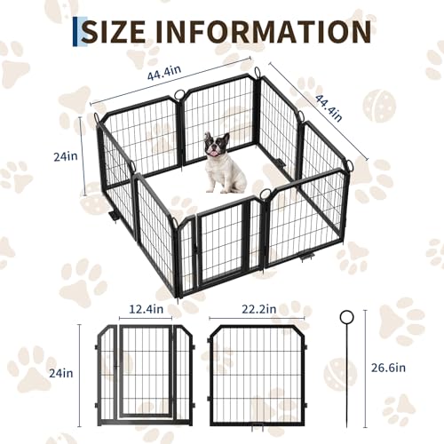 Small Dog Playpen Indoor 24 Inch 8 Panels Pet Pen with Door & Stakes Portable Exercise Puppy Playpens Metal Dogs Fence Outdoor for Yard RV Camping Training Trips Foldable Expandable - size: 20 Inch