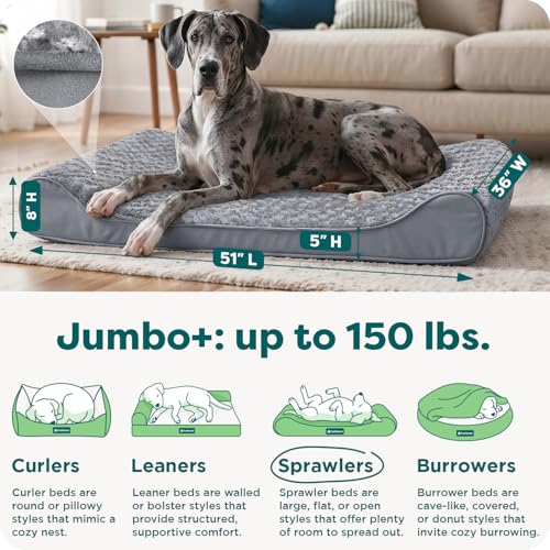 Furhaven Cooling Gel Dog Bed for Large Dogs w/ Removable Washable Cover, For Dogs Up to 150 lbs - Ultra Plush Faux Fur & Suede Luxe Lounger Contour Mattress - Gray, Jumbo Plus/XXL - color: Ultra Plush (Gray), size: Jumbo Plus