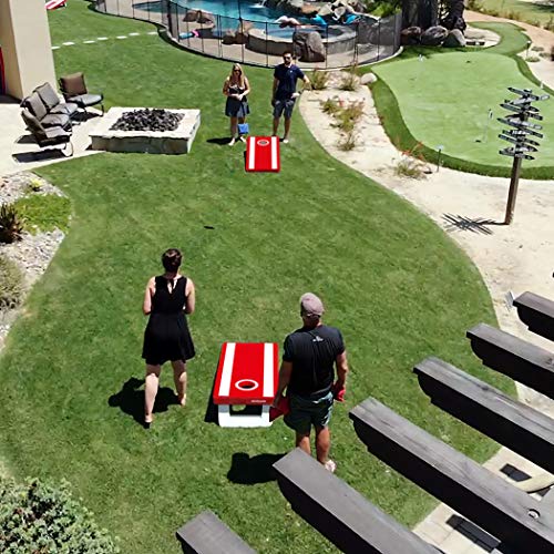 GoSports 4 x 2 ft All Weather Cornhole Boards - American Flag, Red, or Blue - Game Set Includes 8 Bean Bags & Rules - color: Red Edition