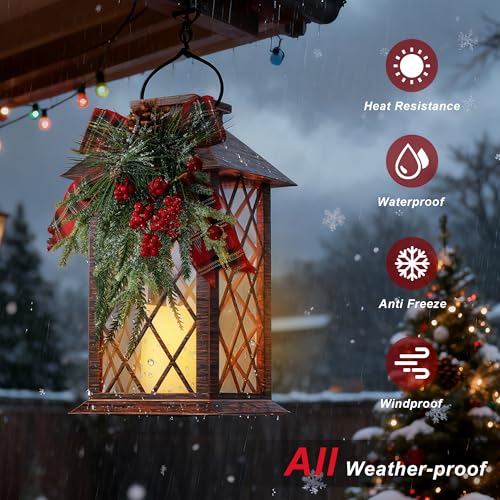 Christmas Solar Lanterns Outdoor Waterproof, 13" Outdoor Solar Powered Lantern with Flickering LED Candle, Christmas Hanging Lantern Decorations for Porch Patio Garden Balcony Pathway, 1 Pack - size: Christmas 1 Pack
