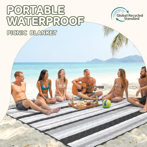 Genovega Waterproof Beach Blanket Picnic Outdoor Mat Rug Parents Papa Stepdad Pappy Poppy Pawpaw Grandpa Who Want Nothing Everything Bride in Law Daughter Son Father Happy Birthday Ideal - color: Gery Black Stripe, size: 6'8" x 6'8" (Square)