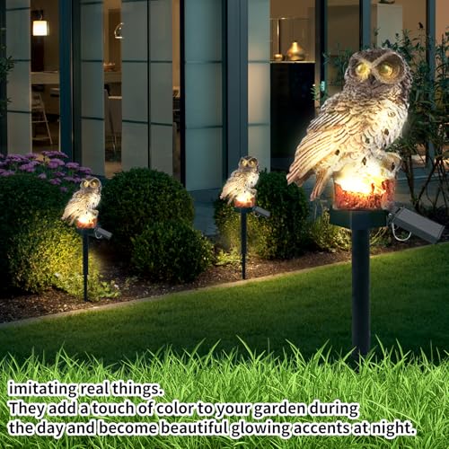 2 Pack Owl Figure Solar LED Lights, Resin Garden Waterproof Decorations with Stake for Outdoor Yard Pathway Outside Patio Lawn Decor (Brown)