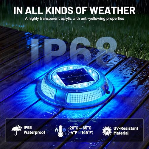 Solar Driveway Lights, 8 Pack Heavy Duty Driveway Lights Solar Powered 2 Color Mode (Cool White/Blue) IP68 Waterproof Outdoor Solar Deck Lights with Ground Stake for Pathway Garden Yard Walkway Dock - color: Cool White & Blue, size: 8 Pack