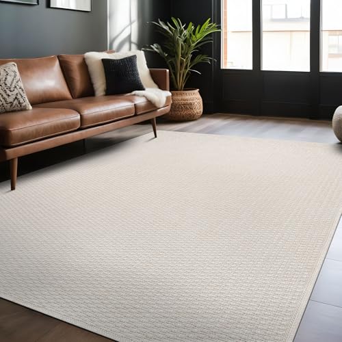 Luul Home Easy Jute Rugs 5x7 White Color Living Room Indoor Outdoor Area Rug for Patio Farmhouse and Kitchen Rug High Traffic Easy to Clean Washable Solid Boho Woven Design Outside Carpet (5 x 7) - color: Bone, size: 5' x 7' (Rectangular)