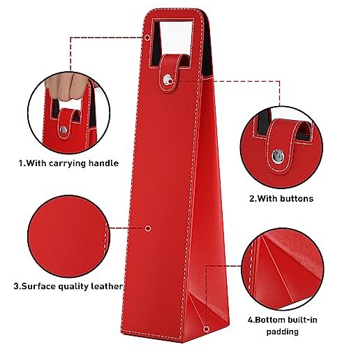 RYDDOY Wine Gift Bag, Reusable Leather Wine Tote Carrier, Single Bottle Champagne Beer Gift Bags Carrier for Birthday, Wedding, Picnic Party, Christmas festival Gifts (Red) - color: A-Red-16.1×3.5×3.5