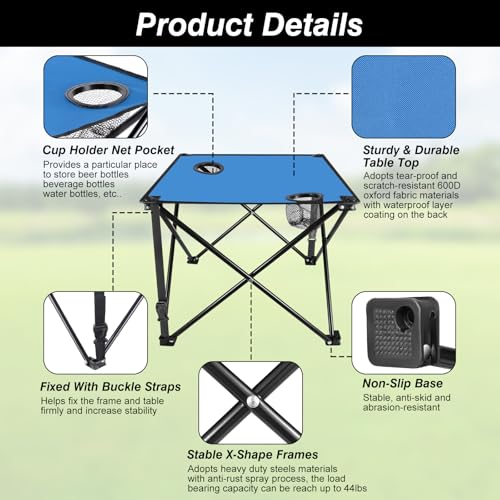 Moclever 2PCS Foldable Camping Table–Ultralight Portable Table with Cup Holders&Carry Bag, Perfect for Outdoor Adventures,Picnic,Beach, BBQ,Hiking & Home Use - style: 2Pcs Blue