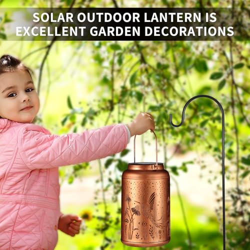 Solar Lanterns Outdoor Waterproof Hummingbird Garden Decor Gifts for Women Mom Grandma Hanging Lights Metal Decoration Outside for Yard, Patio,Backyard,Porch(Long-Tailed Hummingbird) - style: Long-tailed Hummingbird
