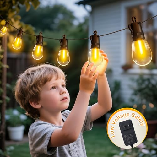 Outdoor String Lights Patio LED Light Outside - 60M 58+2 S14 LED Dimmable 200ft Porch Lighting IP65 Waterproof - size: 200ft-remote