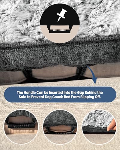 Calming Medium Dog Bed for Couch, 35 x 31 inch Removable Couch Cover for Dogs Washable, Non-Slip Fluffy Plush Dog Sofa Mat for Furniture Protector - Dark Grey - color: Dark Grey, size: Medium