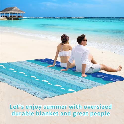 Beach Blanket 78''×81'' Suits 1-5 Adults Waterproof Sandproof Oversized Waterproof Lightweight Durable Beach Blanket Large Picnic Mat for Travel Camping Picnic - color: Sea, size: 78''x81''