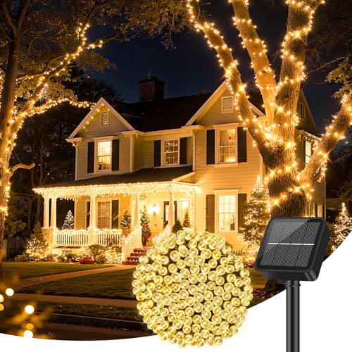 Brightever Solar String Lights for Outside, 46FT 120LED Solar Lights Outdoor Waterproof with 8 Lighting Modes, Christmas Light for Patio, Yard, Tree, Garden, Wedding, Party Decorations, Warm White - color: Warm White, size: 1-Pack（46FT 120LED）