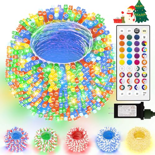LitHome 164Ft 500 LED Color Changing Christmas String Lights, 35 Colors 9 Modes RGB Christmas Lights with Remote Timer, Dimmable Led String Light Outdoor Plug in, Xmas Tree Light Indoor Party Decor - color: Clear Wire, size: 500LED / 164FT
