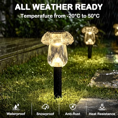 Solar Pathway Lights Outdoor 8 Pack Mushroom Garden Lights Waterproof Solar Powered Yard Lighting for Landscape, Driveway, Path, Walkway, Patio, Outside Garden Decorations, 3000K Warm White - color: Warm White, size: 8 Pack