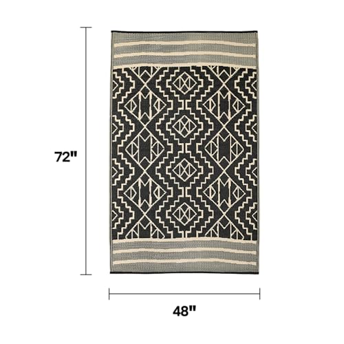 Fab Habitat Outdoor Rug - Waterproof, Fade Resistant, Crease-Free - Premium Recycled Plastic - Tribal Boho Neutral - Patio, Deck, Porch, Balcony, Laundry Room - Kilimanjaro - Black - 4 x 6 ft - color: Kilimanjaro - Black, size: 4' x 6' (Rectangular)