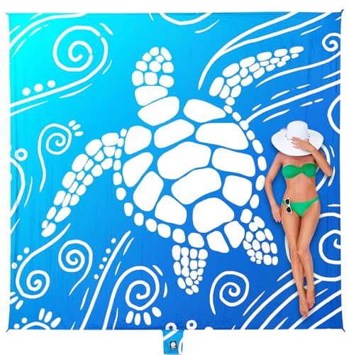 WEKAPO Beach Blanket Waterproof Sandproof Oversized Extra Large Sand Free Beach Mat with Stakes, Storage Bag - Essentials for Outdoor Beach, Picnic (Gradient Blue Sea Turtle, 11 X 9 FT (1~10 Person)) - color: Gradient Blue Sea Turtle, size: 11 X 9 FT (1~1