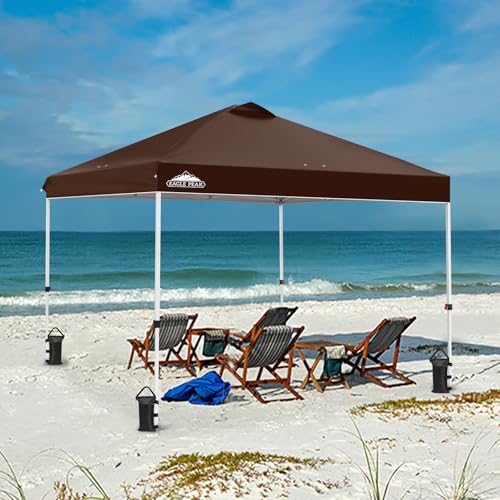 EAGLE PEAK Pop Up Canopy Tent with Wheeled Carry Bag, 8 Stakes, 4 Ropes, 4 Weight Bags, Easy Set Up Tent Canopy, 10x10 ft, 100sqft of Shade, Brown - color: Brown, size: 10x10