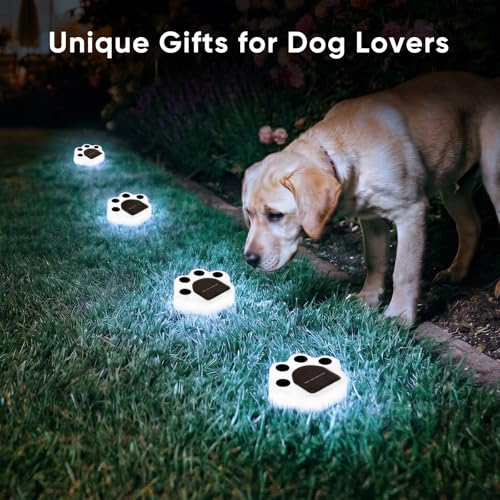 Solar Paw Print Lights 4 Pack, Outdoor Waterproof Solar Garden Lights, Lawn Patio Pathway Decorative Lights, Pet Dog Lovers Gifts for Women Mom Mother's Day(Cool White) - color: Cool White
