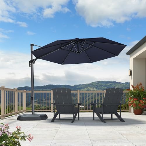 PURPLE LEAF 10 Feet Patio Umbrella Outdoor Cantilever Round Umbrella Aluminum Offset Umbrella with 360-degree Rotation for Garden Deck Pool Patio, Navy Blue - color: Navy Blue, size: 10 Feet, style: Standard