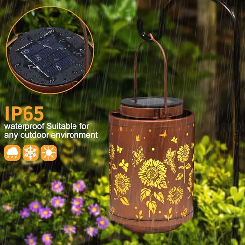 Tepaken Solar Outdoor Lanterns, Butterflies Garden Decor LED Light Hanging Waterproof Metal Lanterns for Patio, Pathway, Yard - style: Style_ Butterflies