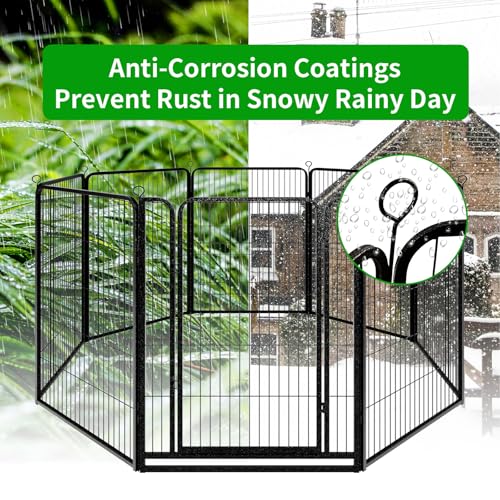 Kfvigoho Dog Playpen Outdoor Extra Wide 16 Piece Panels Heavy Duty Dog Fence 47" Height Anti-Rust with Doors Portable for RV Camping Yard, Total 42FT, 140 Sq.ft, Snowy Black - style: 32"W x 47"H