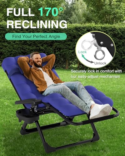 ZENPETIO Zero Gravity Lounge Chair, Foldable Outdoor Recliner with Detachable Cushion, Portable Anti Gravity Lounger for Camping, Patio, Poolside, Lawn - Royal Blue - color: Royal Blue